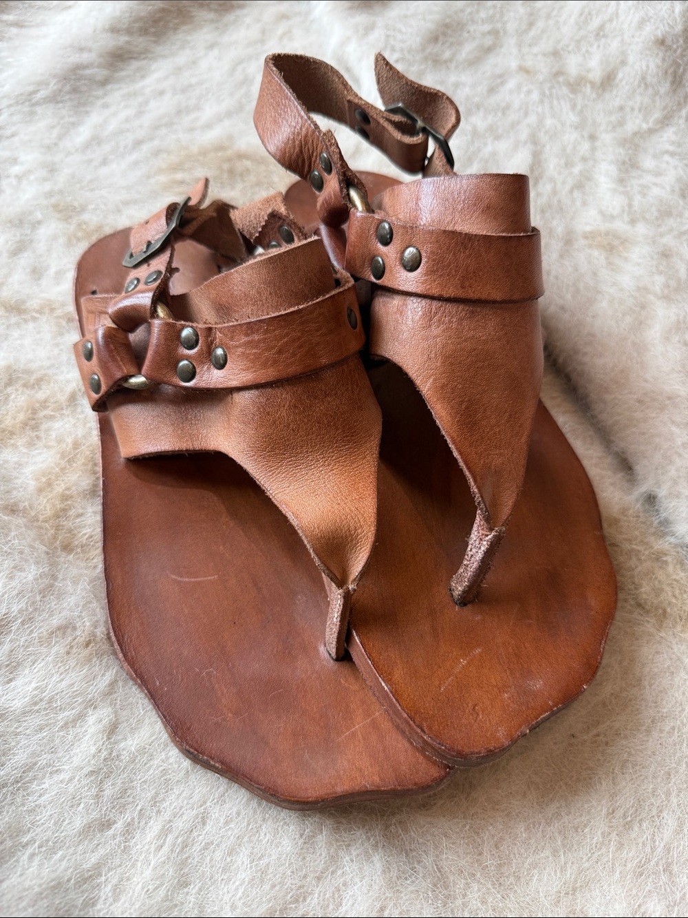 BED|STU Brown Leather Studded Sandal with Buckle